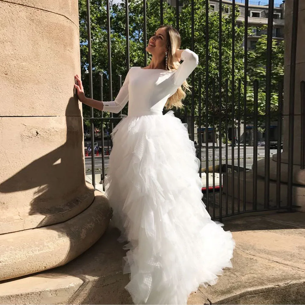 Beautiful Ruffles Layered Tulle Long Wedding Skirt Bridal Skirt With Train Puffy Ruched Tutu Tulle Women Skirt Maxi Skirt