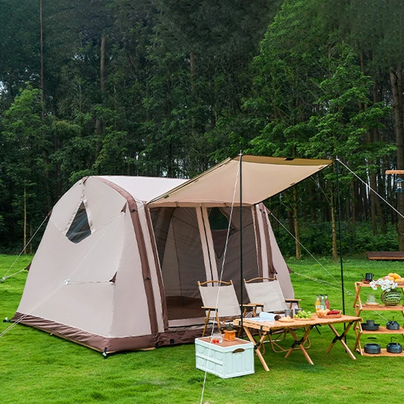 Camping retro spring tent outdoor thickened rainstorm protection camping tent portable quick-opening inflatable tent