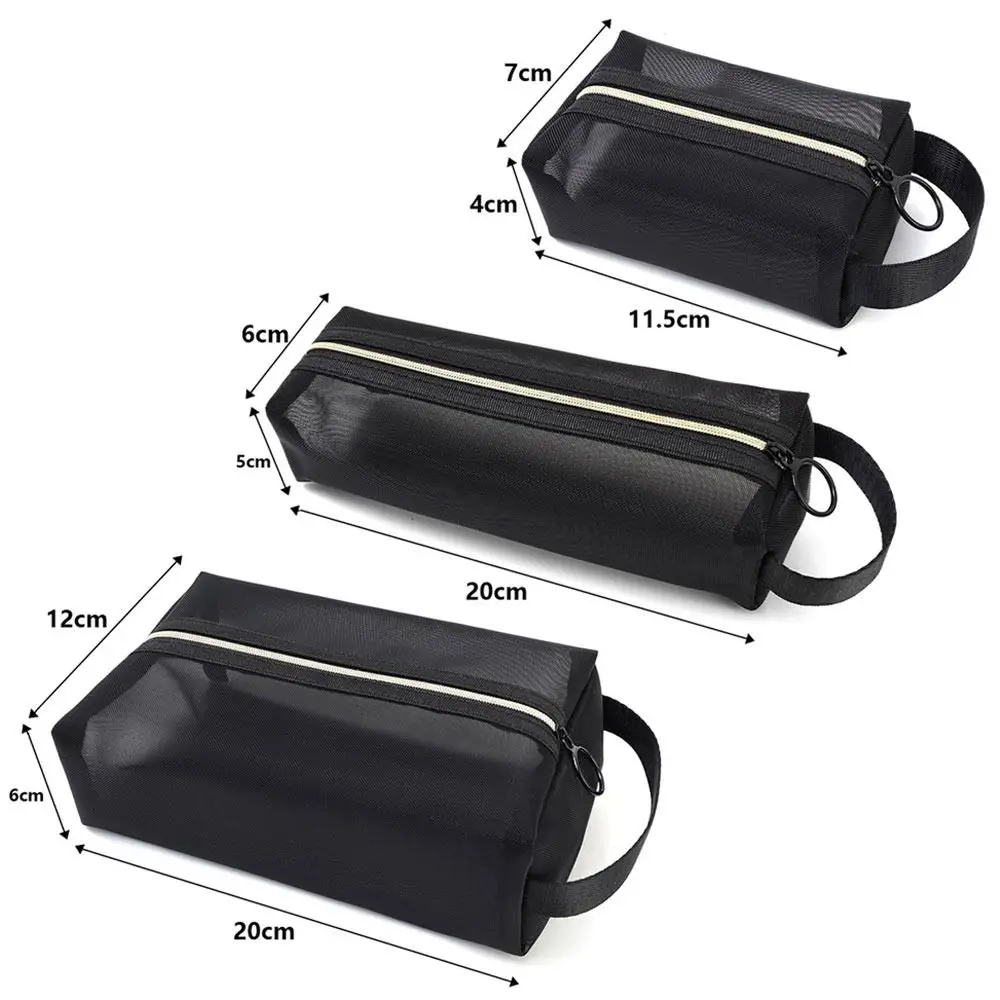 1Pcs New S/M/L Mesh Toiletry Bag Solid Small Portable Cosmetic Bag Black Zipper Opening Makeup Organizer Men Women