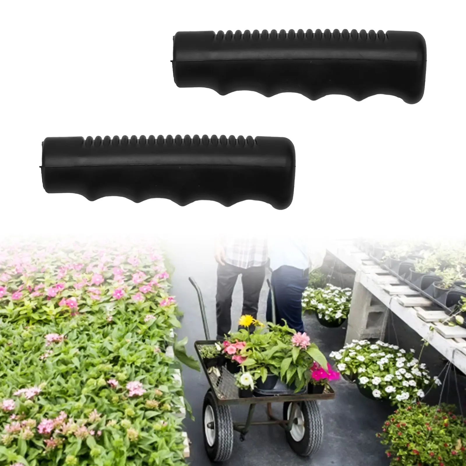 2Pcs Wheelbarrow Rubber Handles, Round Tubes Black Replacement Universal Handles PVC Anti-slip Handle Cover Industrial Tool Part