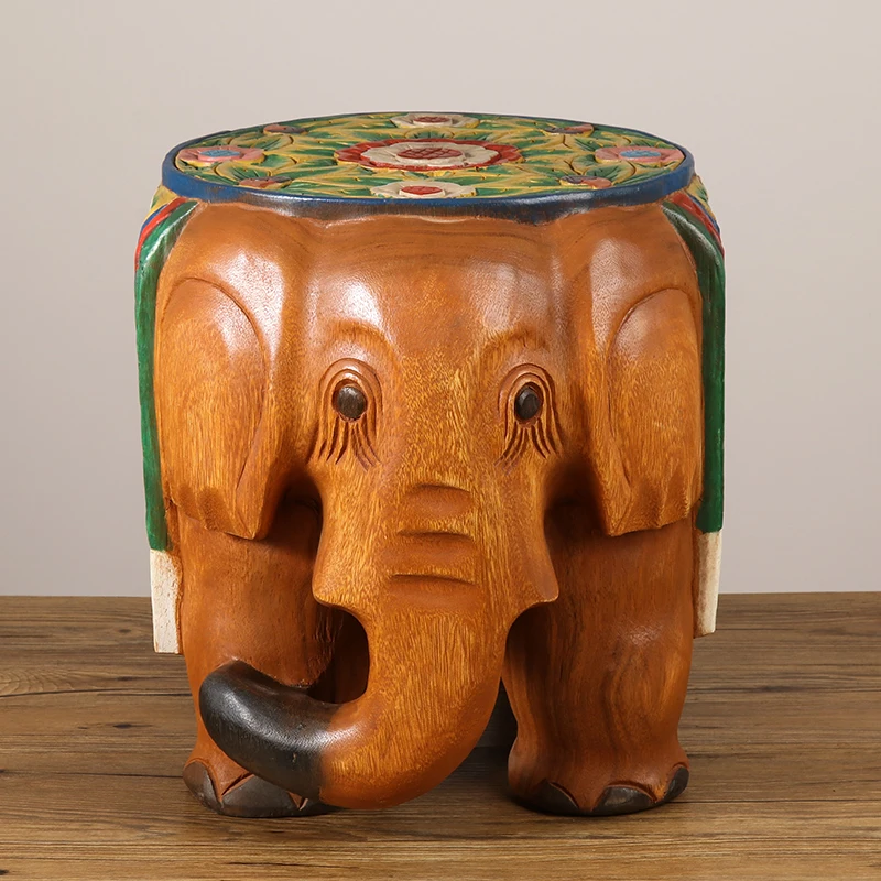 

Thailand Elephant Stool Solid Wood Shoe Stool Door Round Stool Household Small Bench Small Elephant Low Stool Creative Shoe