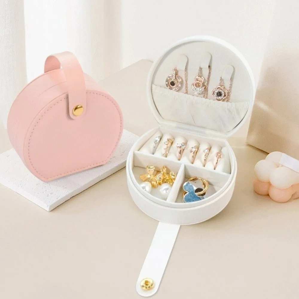 Portable Handbag Jewelry Box PU Leather Semi-Circular Jewelry Storage Box Pure Color with handle Jewelry Organizer Earrings