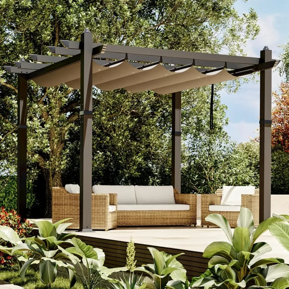 

Aluminum Pergola 10x10 Ft Outdoor Gazebo with Retractable Canopy, Louvered Roof, Waterproof Shade for Patio, Deck, Backyard