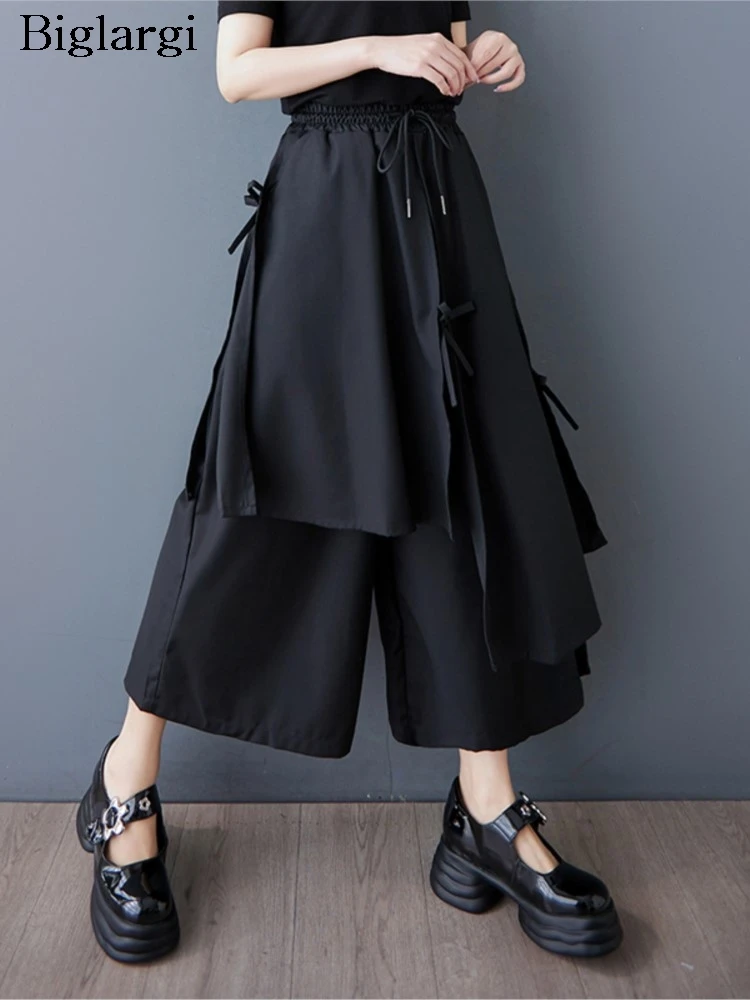 

Oversized Summer Pant Women Elastic High Waist Wide Leg Loose Ladies Trousers Pleated Patchwork Fashion Irregular Woman Pants