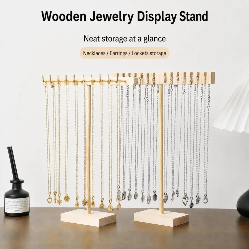 Durable Wooden Wooden Necklace Stand T-Shape Countertop Use T-bar Jewelry Display Rack Bracelet Hanging Holder Retail Shop