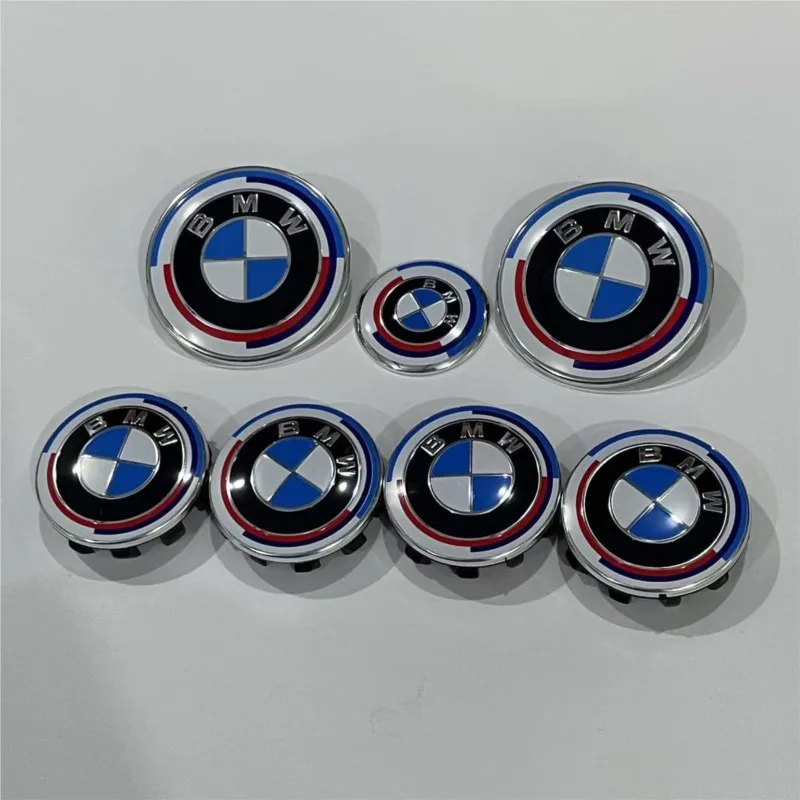 

7PC 68mm 56mm Wheel Center Caps Emblem Badge 50th Anniversary For BMW E39 E46 E90 E60 E87 E53 F10 F20 F30 M X3 X5 X6 Accessories