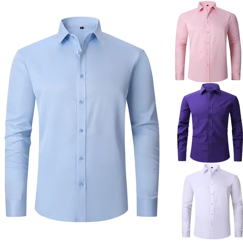 Full Elastic Force Shirt Men's Non-Ironing Anti-Wrinkle Men's Casual Business Pure Color Shirt