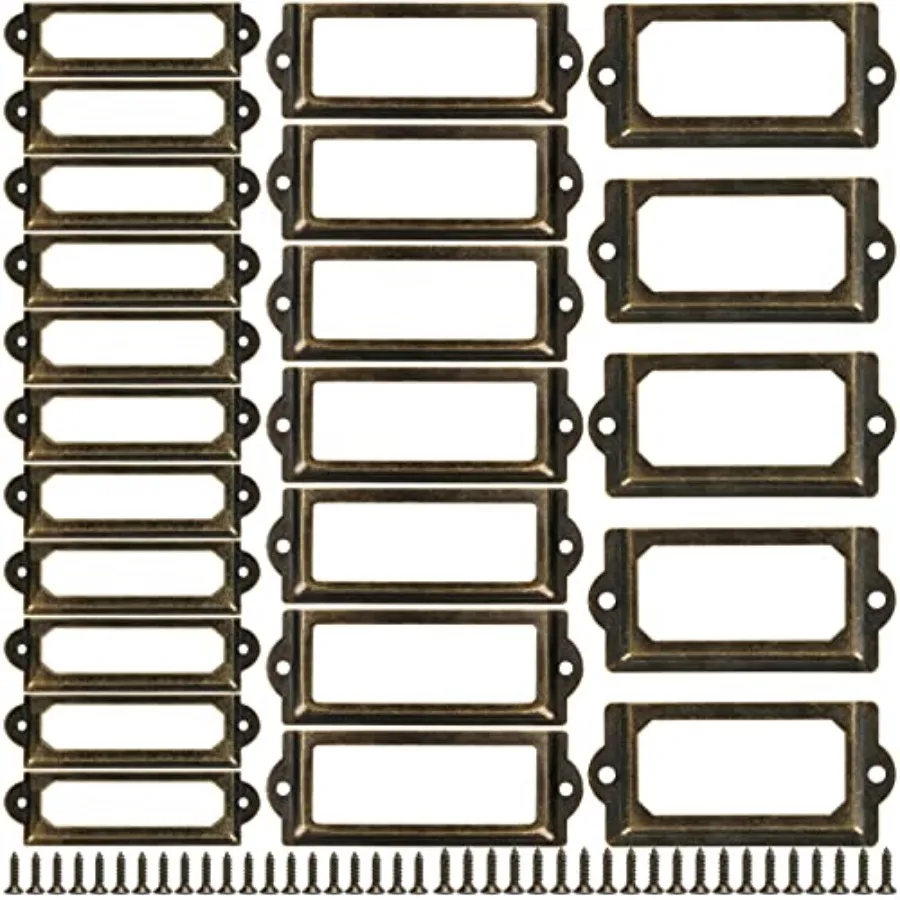 

60 Pcs Office Library File Drawer Cabinet Card Tag Label Holder Metal Frame, Antique Bronze Metal Label Holders Name Card Frame