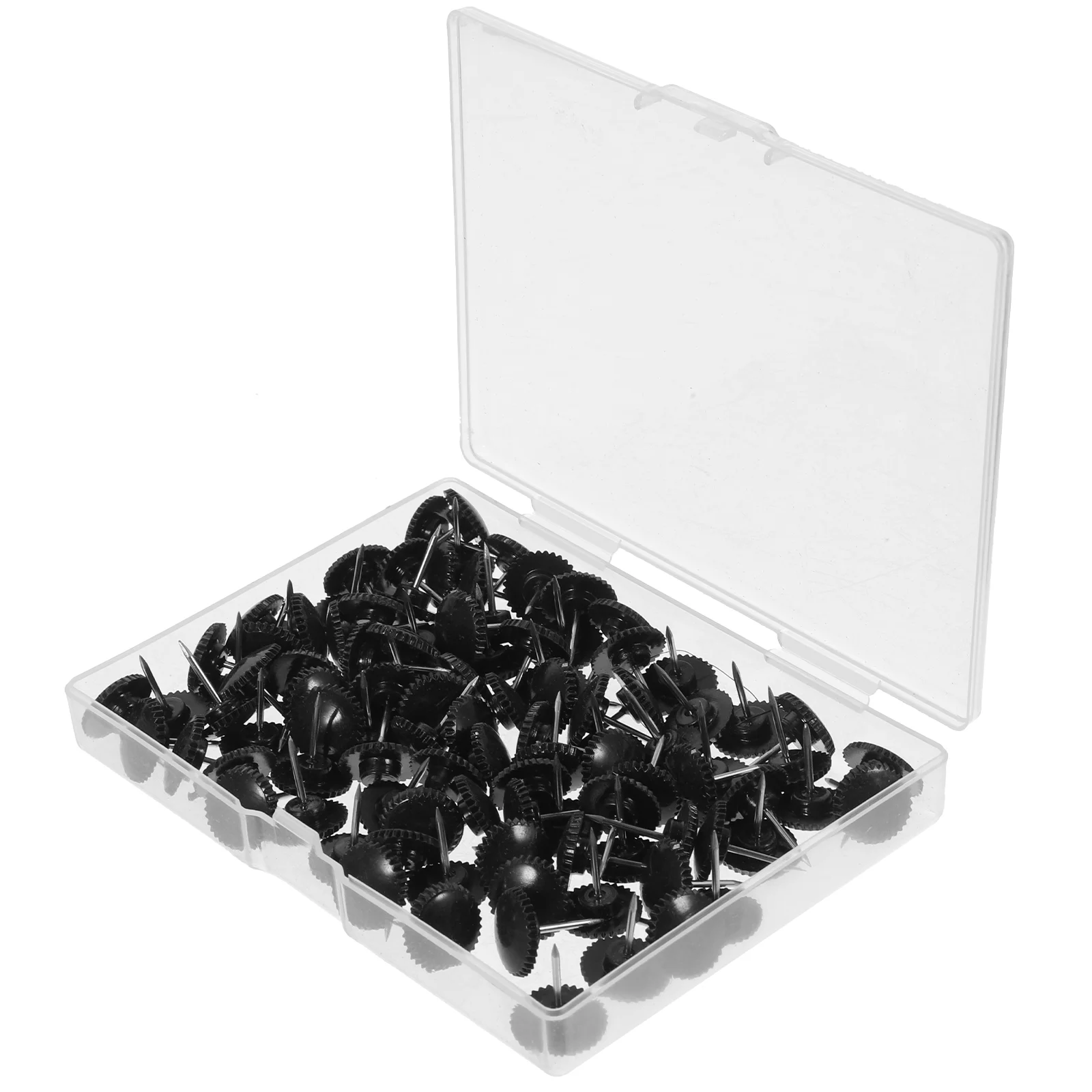 100 Uds. Chinchetas de plástico transparente para oficina, chinchetas negras, chinchetas decorativas pequeñas, chinchetas planas bonitas