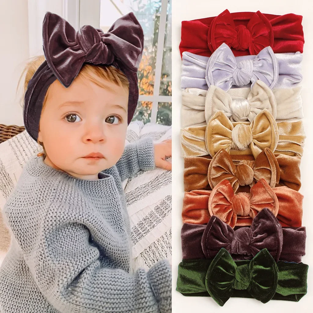 European and American Winter Baby Warm Gold Velvet Headscarf Children's Soft Comfortable Hair Accessories Girls' Bow Hair Band