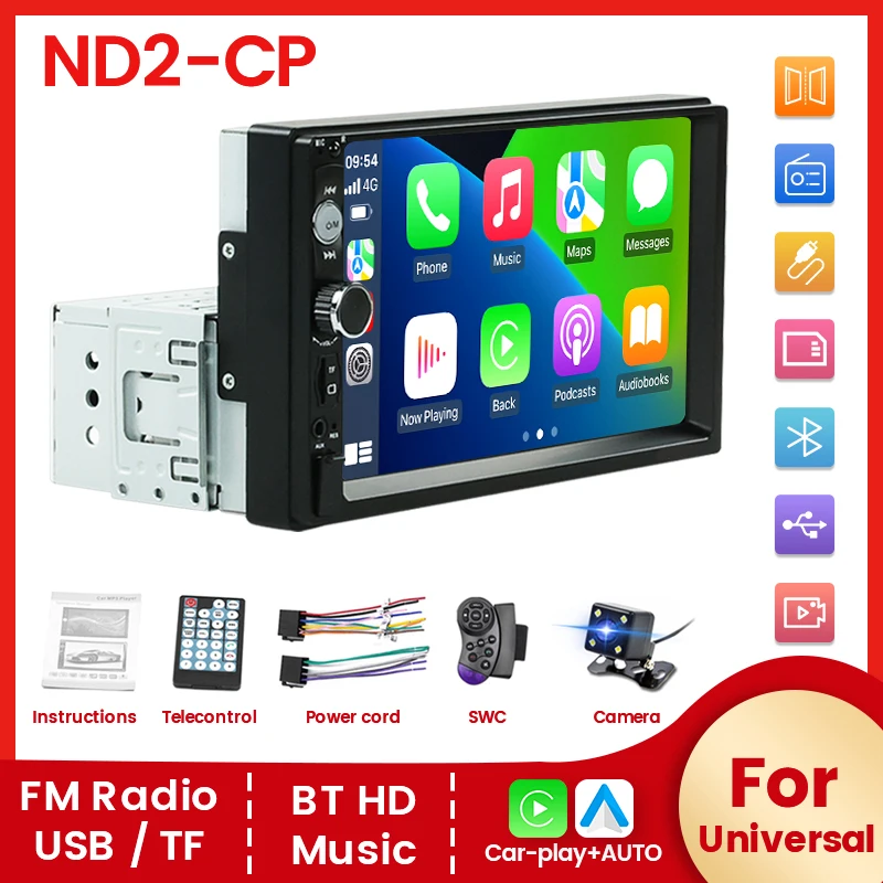 1 Din MP3 MP5 Carplay Android Auto reproductor Multimedia 7 pulgadas HD pantalla táctil Radio de coche FM AUX entrada Universal Autoradio MirrorLink