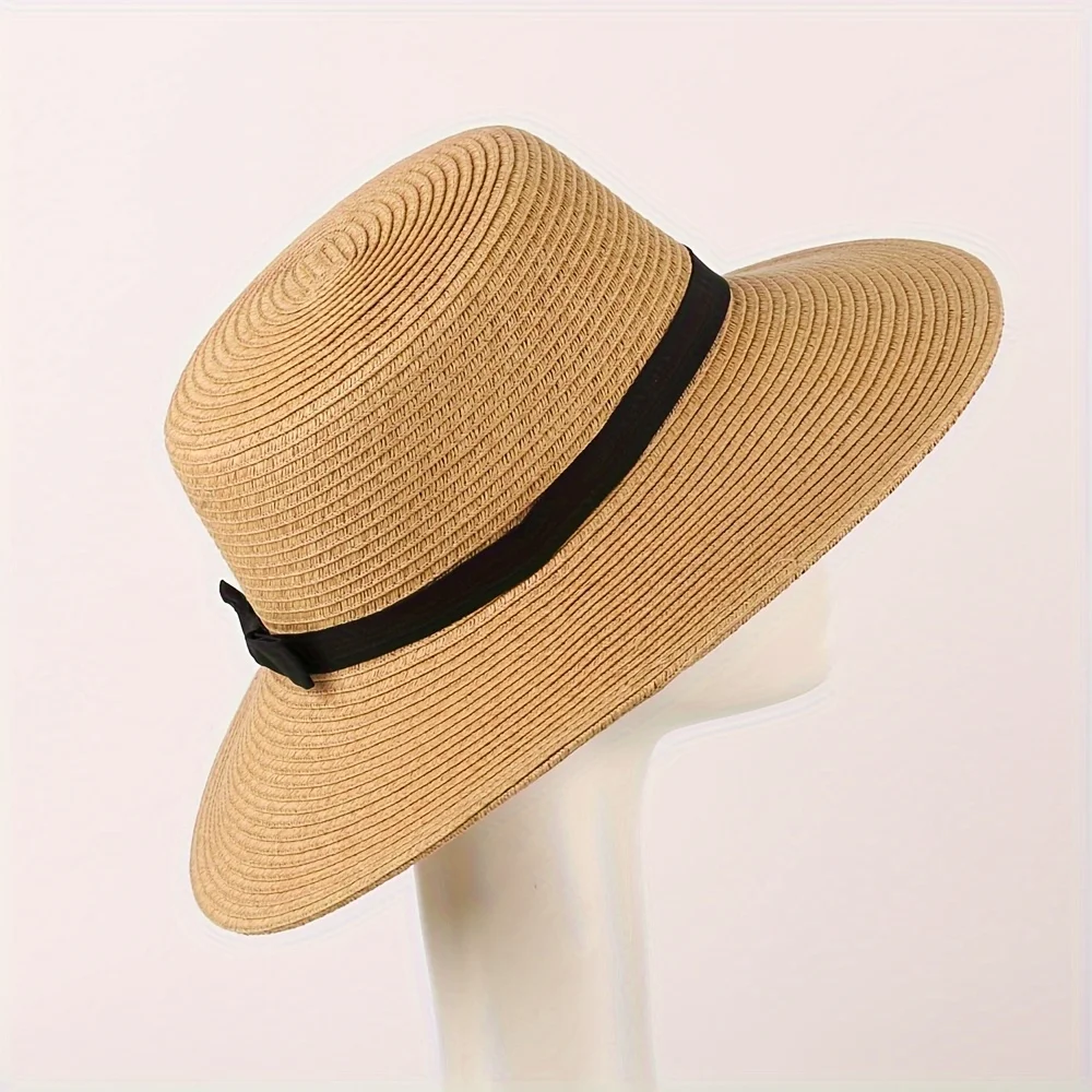 French Top Hat Fashionable and Fashionable Hepburn Hood Children\'s Summer Grass Knitted Flat Top Straw Hat Sun Protection and Su