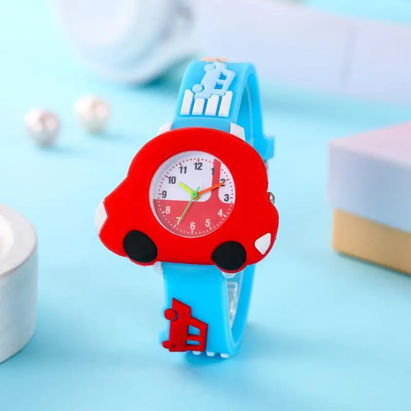 Reloj de cuarzo de aprendizaje para niños pequeños, dibujos animados, Anime, coche de silicona