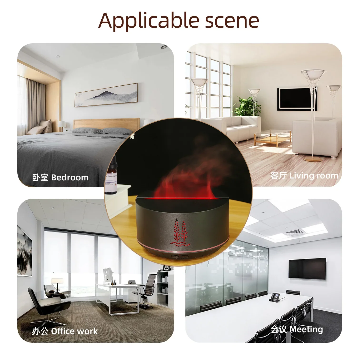 New Flame Humidifier Ultrasonic Air Humidifier Aromatherapy Machine Bedroom Desktop Creative Essential Oil Night Light Fragrance