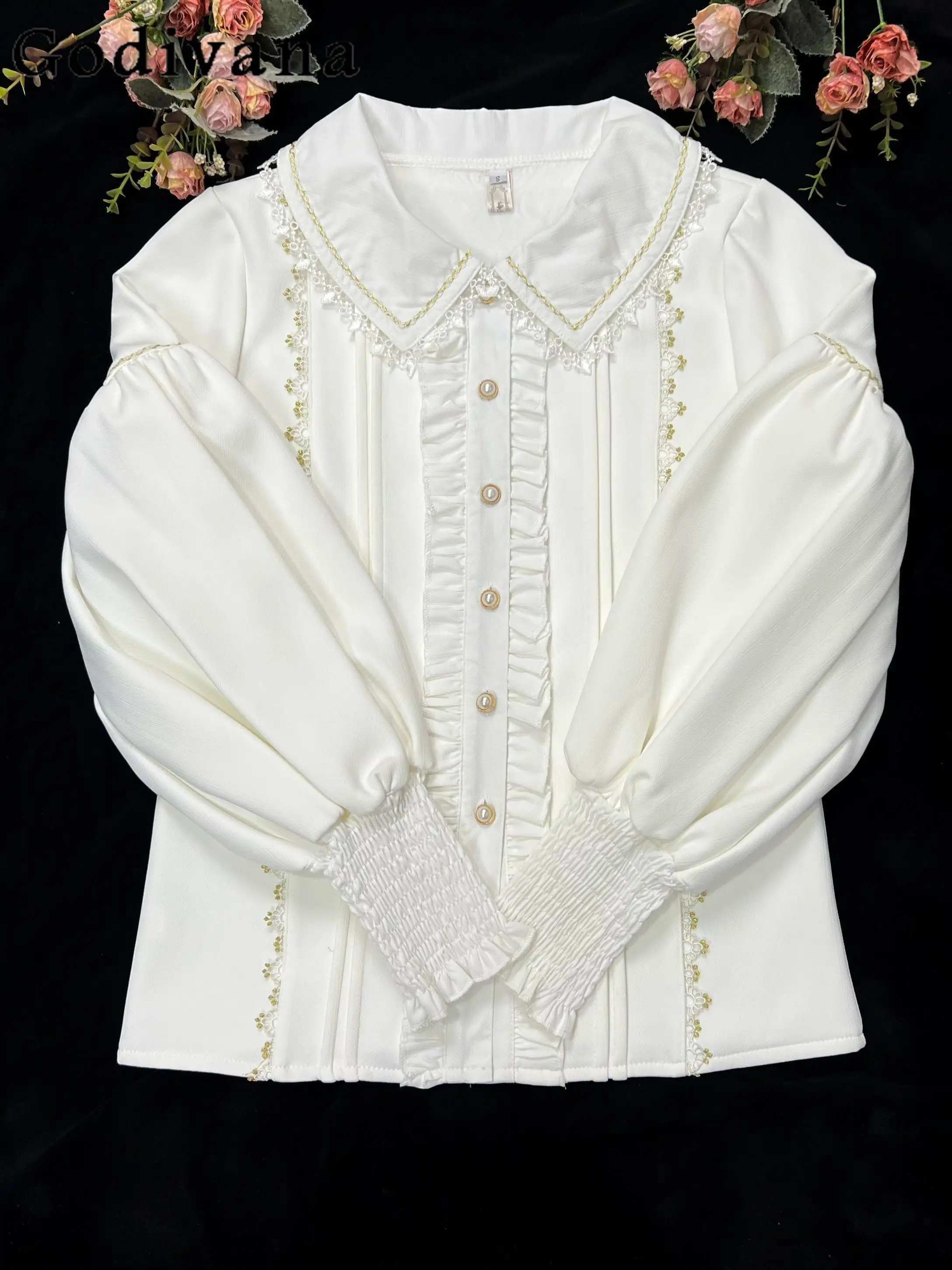 

Autumn Winter New Japanese Style Original Lolita Fleece-Lined Long-Sleeve Shirt Doll Collar Single-Breasted Elegant Lady CLA Top