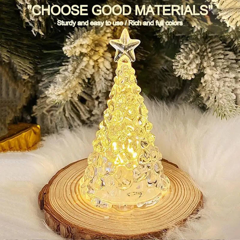 Christmas Tree Night Lamp Desktop Battery Powered Tree Night Light Crystal Table Lamp Festive Night Light Home Decor For Bedroom