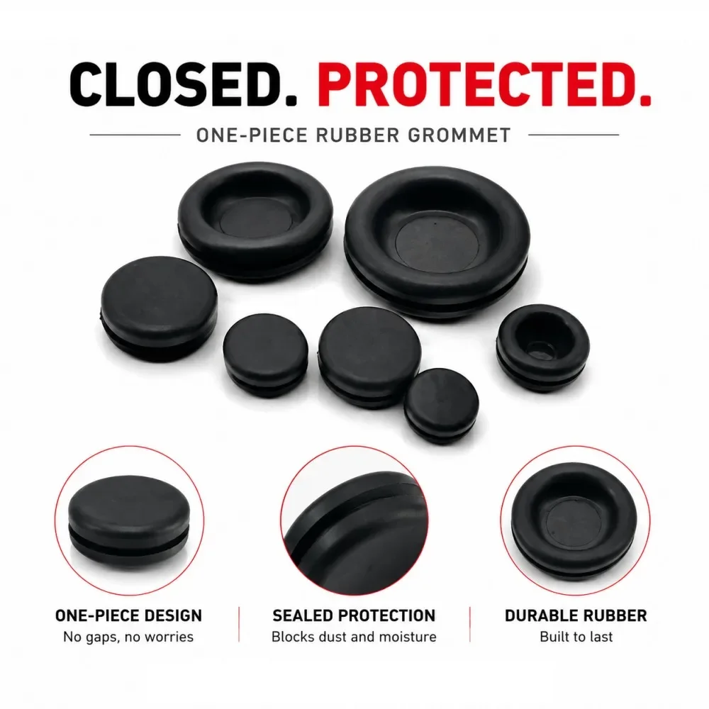 Black 200Pcs Rubber Grommen Assortment Kit Wear-Resistant Seal Hole Ring for Wire Management Industrial Automotive Application