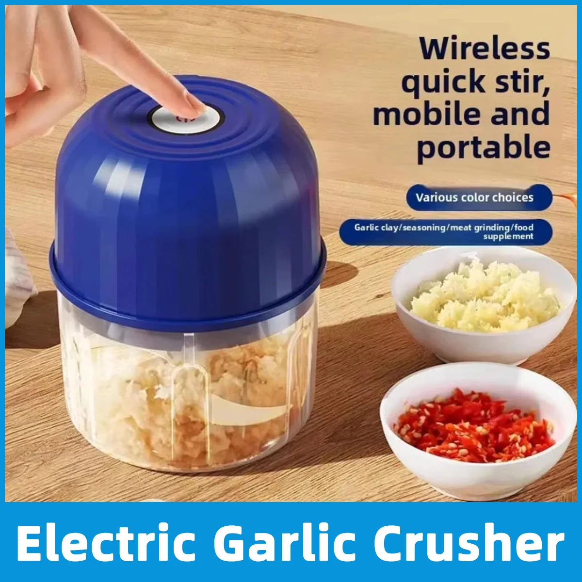 1PC Electric Garlic Masher USB Charging Type Onion Ginger Garlic Chopper Blender Stainless Steel Blade Convenient Kitchen Tool
