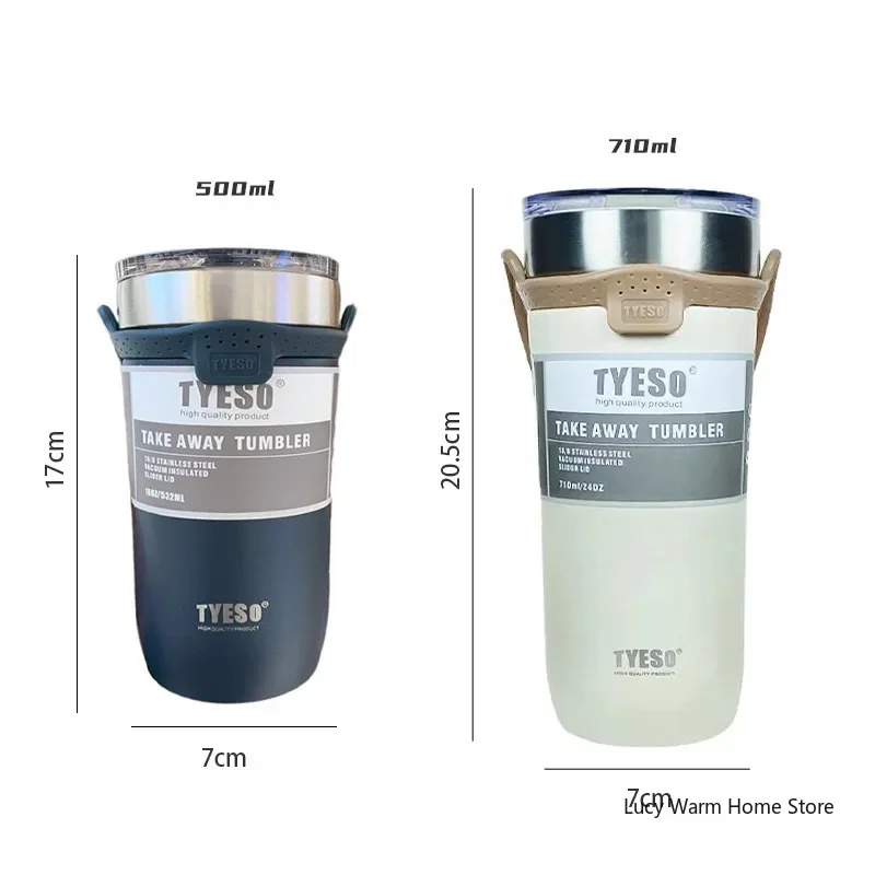 TYESO Cup Thermal Stainless Steel Coffee Mug Double Thermos Water Bottle Vacuum Flask Insulated Travel Car Beer Cups With Straw