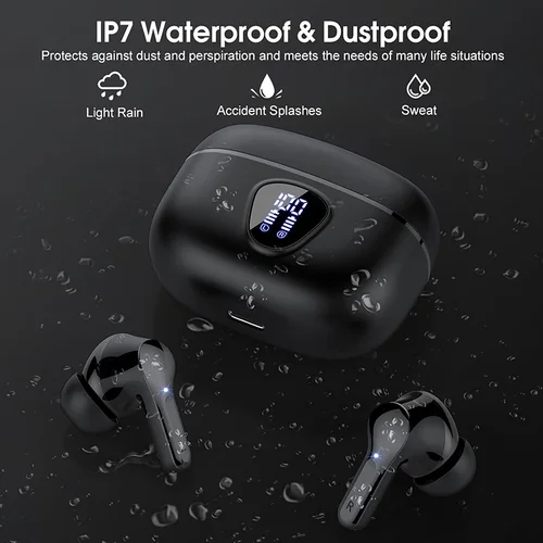 Imagen 2 del producto Nuevos auriculares inalámbricos estéreo HiFi BT5.3 con cancelación de ruido ENC pantalla LED de 48H auriculares IP7 auriculares impermeables