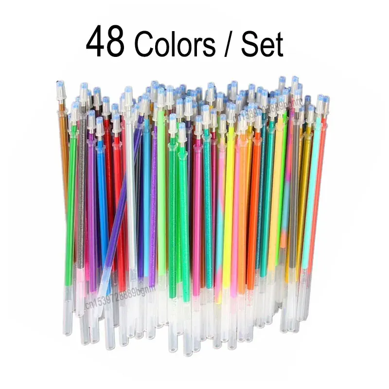 48/60 Neon Color Gel Pen Refill 0.8mm Metal Glitter Highlighter Fluorescent Ink Cartridge Painting Handle Rod Wring Stationery