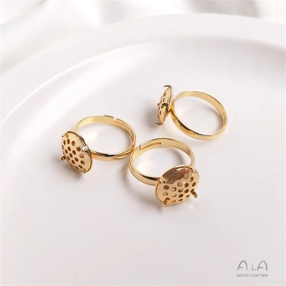 

14K plated gold Ring bracket semi-finished accessories Lotus flower shower head net tray bottom bracket handmade DIY