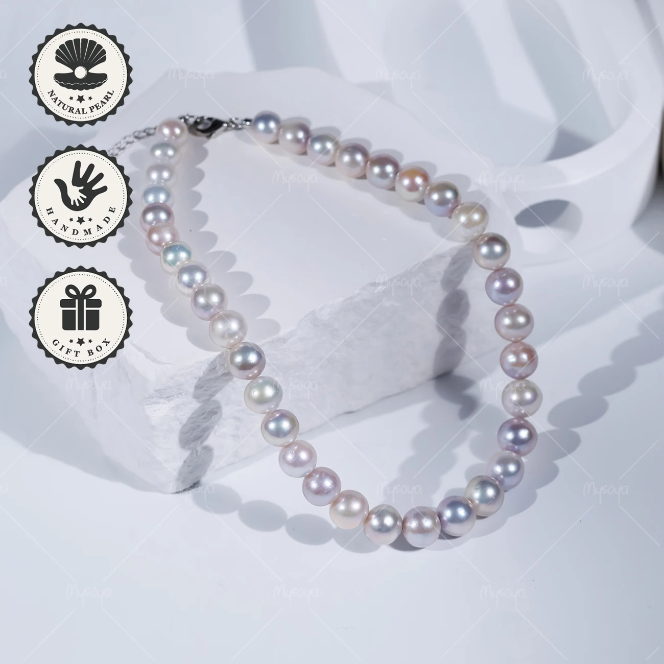 

Ожерелье MYSOYA из бело-серых пресноводных жемчужин Эдисон 9-11 мм с серебристой удлинительной цепочкой, подарок на день рождения, День святого Валентина