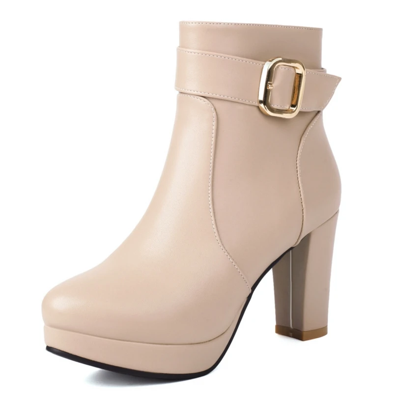 

Женские ботильоны на платформе, осенне-зимние полусапожки на высоком каблуке с пряжкой, красные, черные короткие ботинки, элегантная обувь для танцевальной вечеринки, большой размер