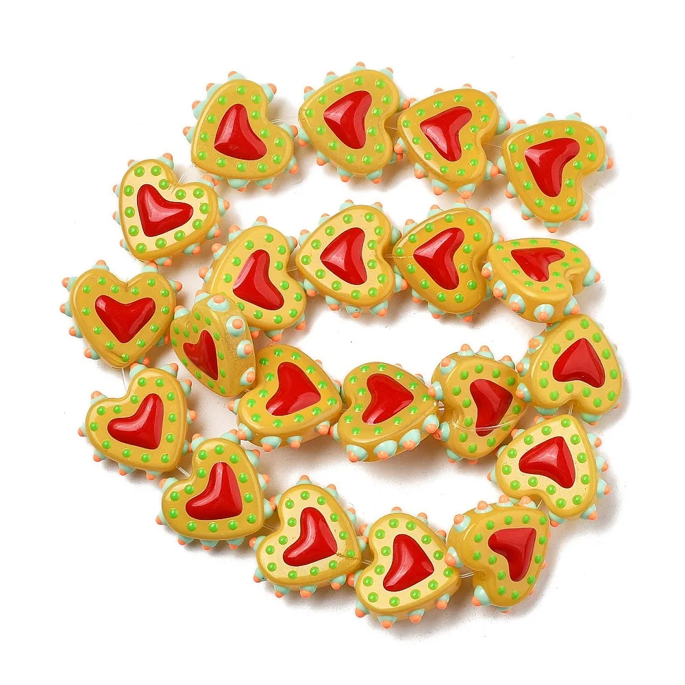 PandaHall 25 Stück Backlack-Glasperlen in Herzform, Emaille-beschichtet, 16-17x18x7mm, 1,2mm Loch für DIY Schmuck- und Halskettenherstellung – Detail 34