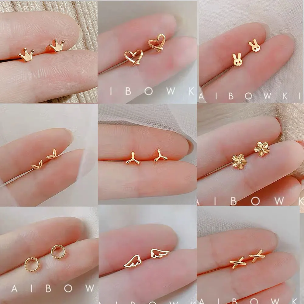 Simple Butterfly Mini Small Flower Crown Heart Stud Earring for Women Cartilage Helix Tragus Piercing Tiny Star Silver Needle