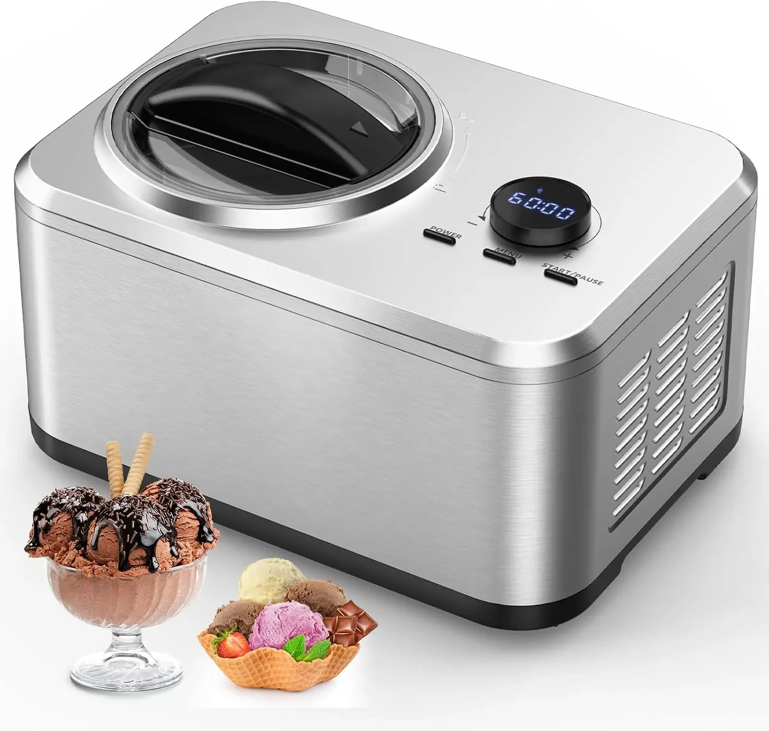 1.6 Quart Ice Cream Maker Machine with Built-in Compressor, Fully Automatic and No Pre-freezing, Frozen Yogurt, Keep-cooling and