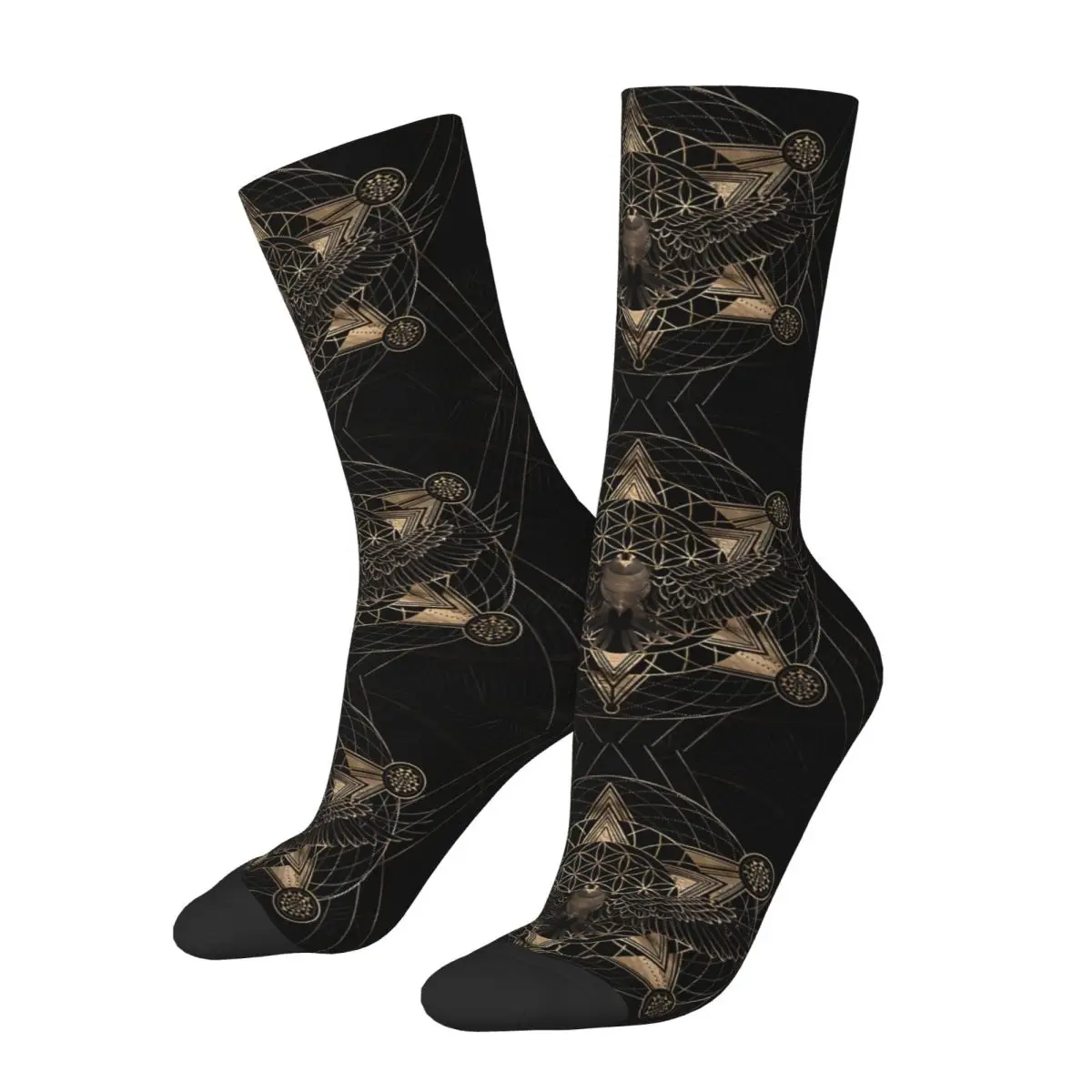 Vintage Eagle In Sacred Geometry Men's Socks Unisex Hip Hop Seamless Printed Happy Crew Sock Gift