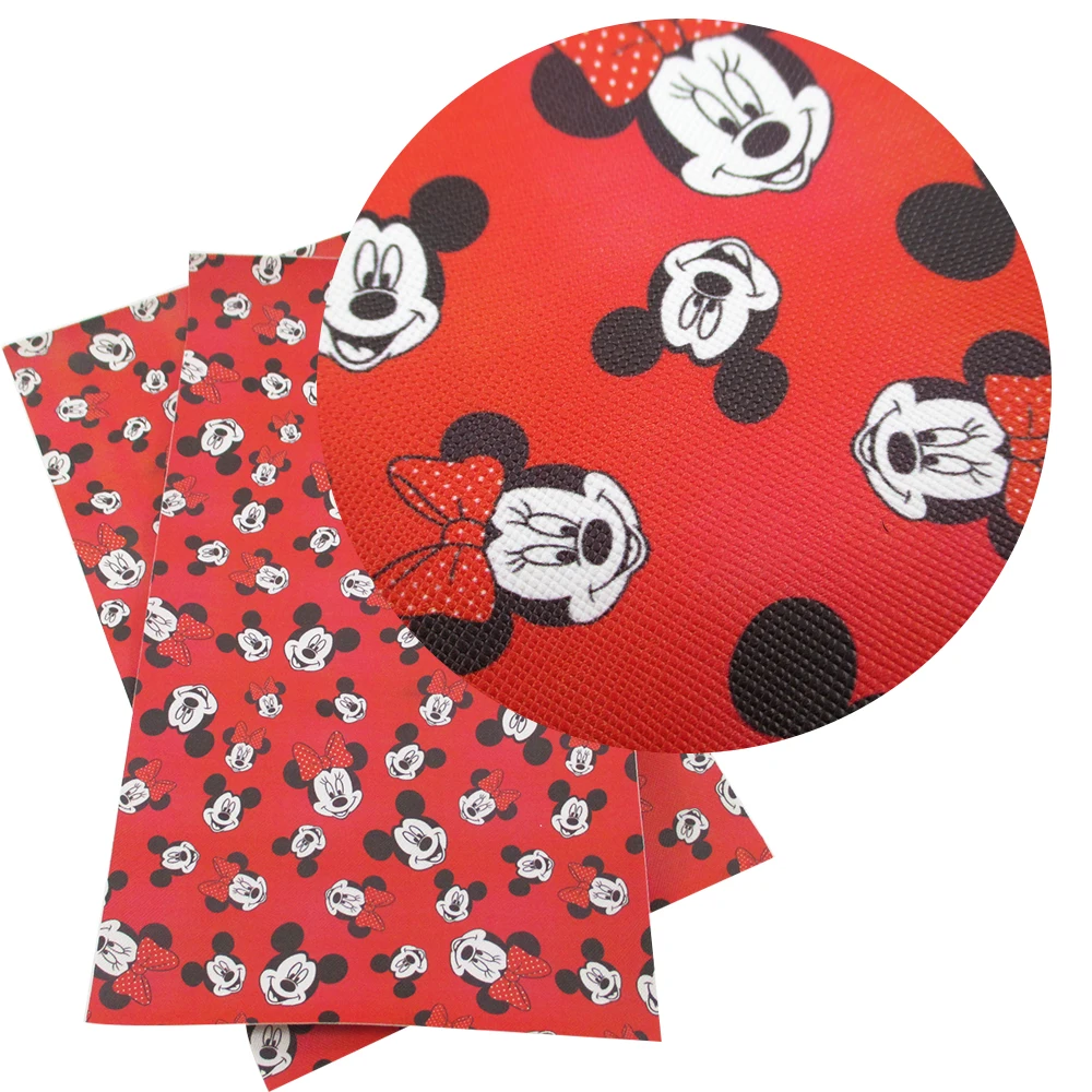 Disney Mickey Minnie 20*33cm Faux Leather Sheets Cartoon Synthetic Leather Fabric Roll for DIY Earrings Hair Bows Pouches