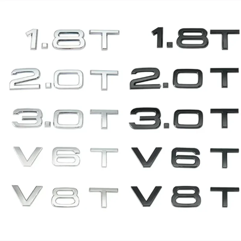 1.8T 2.0T 3.0T V6T V8T ABS badge car stickers for Audi A3 A4 A5 A6 A7 Q3 Q5 Q7 car logo rear trunk displacement decoration label