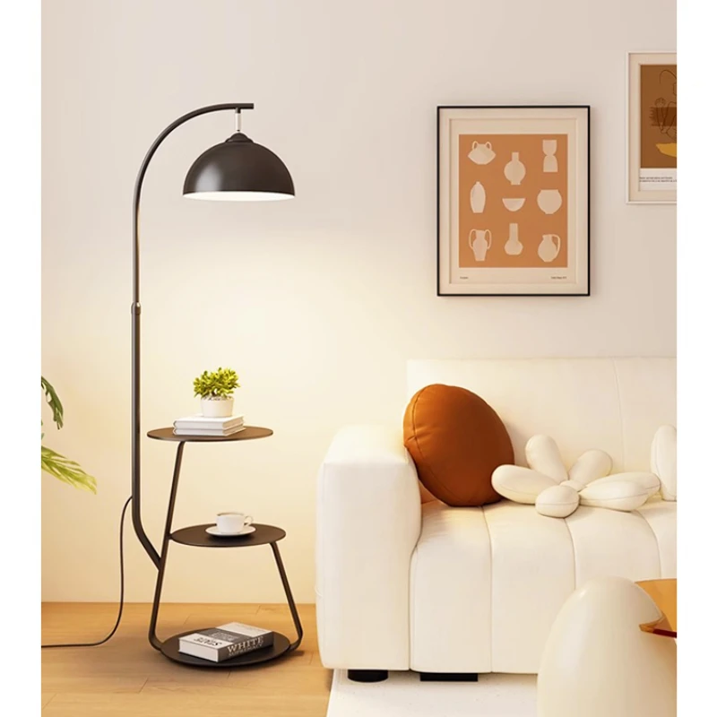 Tea table integrated floor to ceiling lighting fixture, simple storage rack, living room, bedroom, bedside