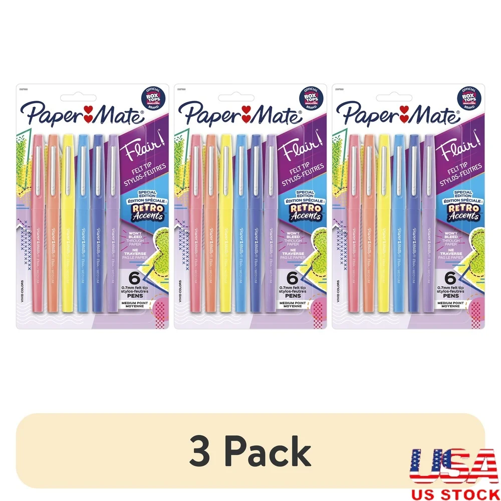 

3 упаковки ручек с фетровым наконечником среднего размера, 0,7 мм, разные цвета, ретро-акценты, устойчивые к размазыванию, быстросохнущие чернила, идеальное письмо, рисование