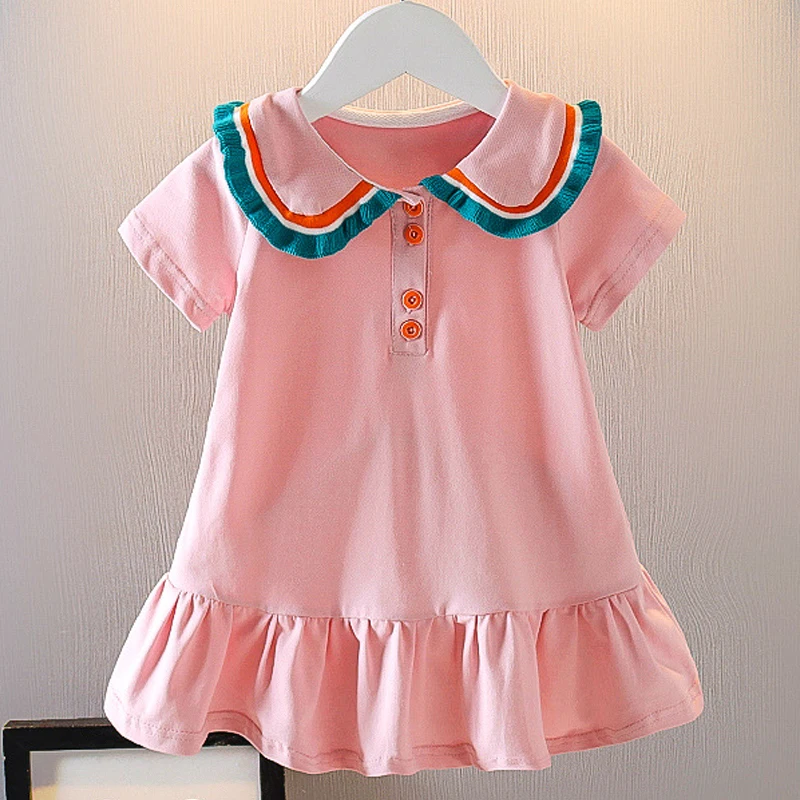 Summer Baby Girl Dress Flip Collar Casual Children Clothing Elegant Princess Dress Birthday Party Costume Kid Girl Suit A1193