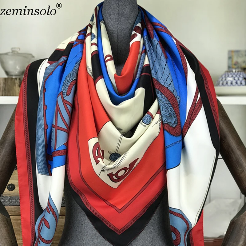 100% Silk Scarf Women Large Shawls Stoles Hijabs Printed Fashion Square Scarves Echarpes Foulards Femme Wraps Bandana 130*130cm