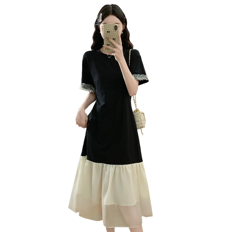 Grande taille lâche Dres femmes 2025 été nouveau Sle Midi a-ligne t-shirts jupe avec coréen Sle taille ample ort Sve Sli...