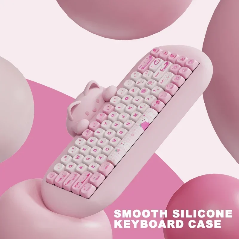 Imagem -03 - Echome-teclado Mecânico sem Fio Cat Silicone Hot Swap Rgb Backlight Tri Mode Rosa Bonito Girl Gaming Office