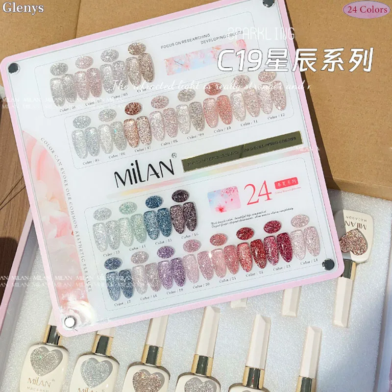 Glenys, 24 colores, brillo de diamante roto, esmalte de uñas en polvo, red de gel, gel de inmersión popular rojo, juego de barniz de uñas LED ultravioleta