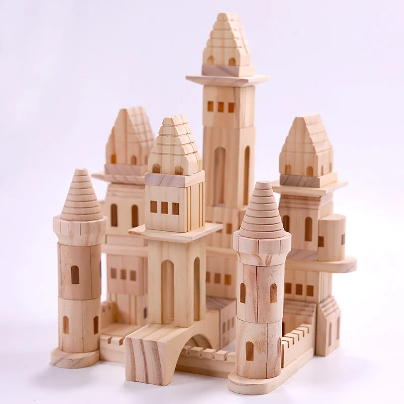 Castillo de madera Montessori para niños, 75 piezas, bloques de construcción, juguetes apilables para niños