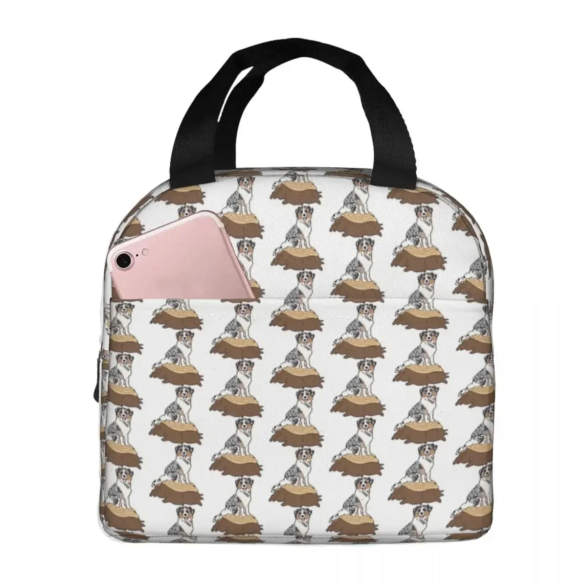 Wood Dog Pattern Cooler Lunch BoxPet  Border Collie Mountaineering Thermal Insulation Portable Food Bag