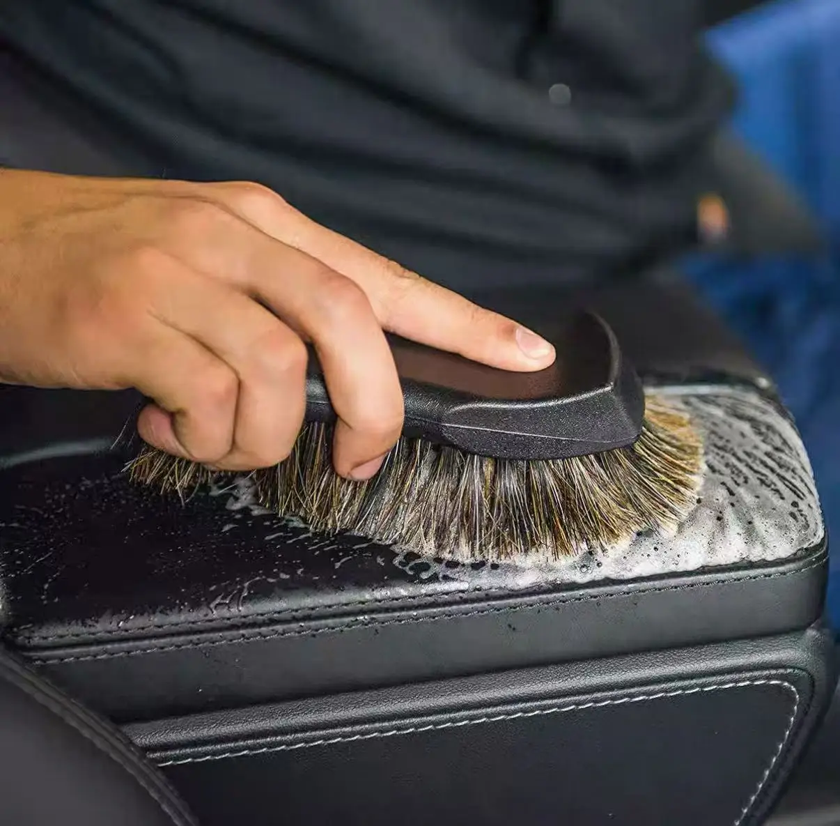 Escova de Limpeza de Couro com Crina de Cavalo Genuína para Detalhamento Interno de Carros - Ferramenta Eficiente para Limpeza e Lavagem de Carros