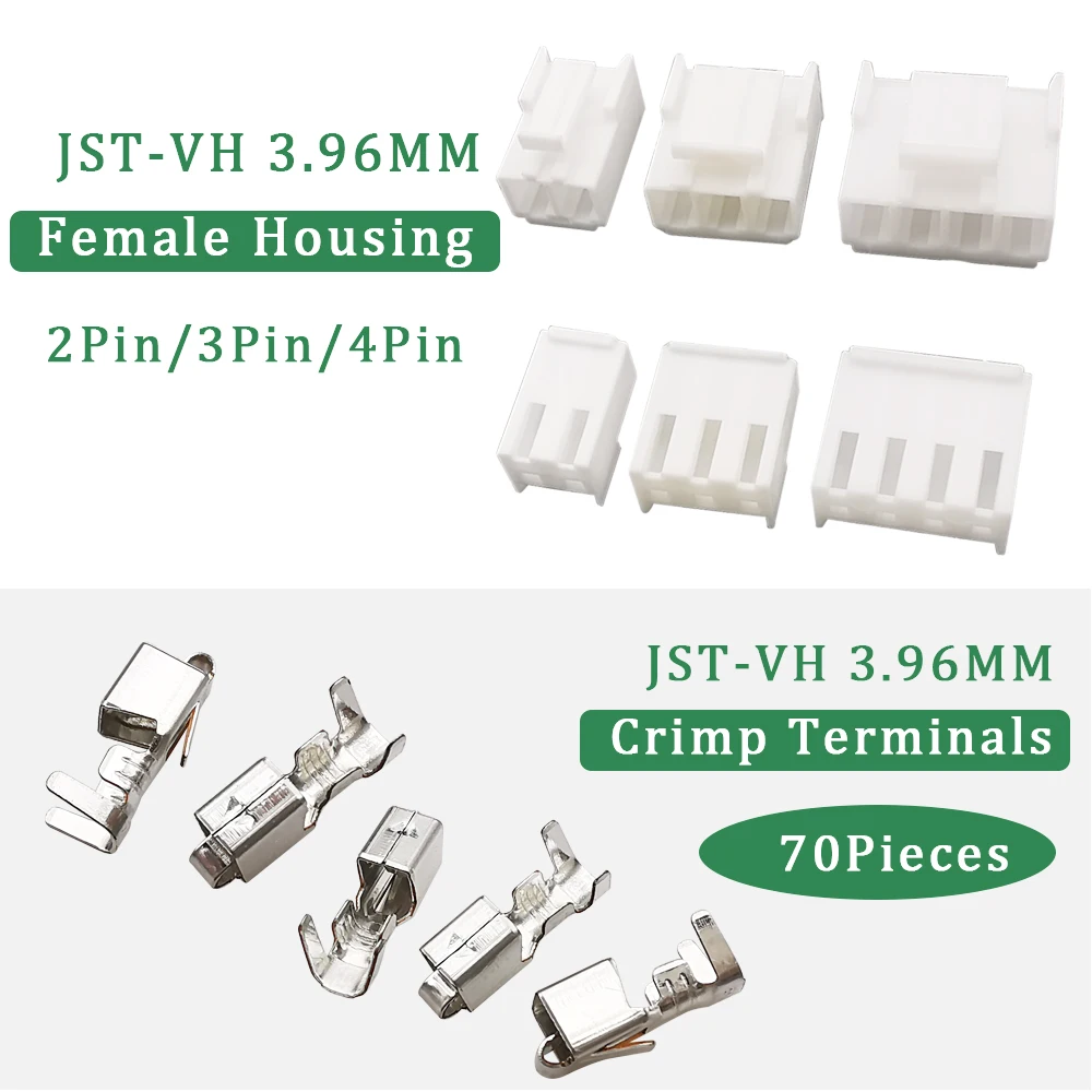 120Pcs/Box VH3.96mm Connector JST 3.96mm Pitch 2P/3P/4Pin Plastic Shell Male Plug + Female Housing + Pin Header Terminal Adapter