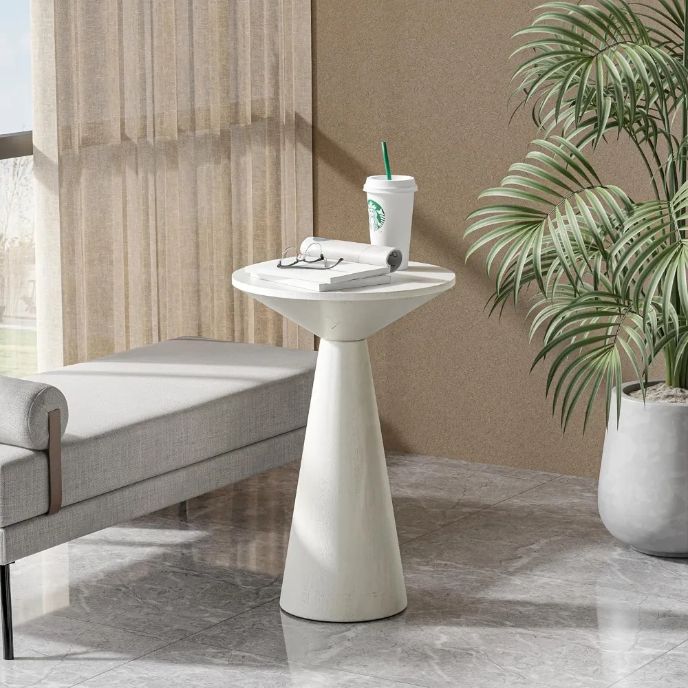 حامل نباتات خشبي مستدير ريفي وطاولة نهاية صغيرة لمساحات غرفة المعيشة، مناسبة لعرض مارتيني والمشروبات #4