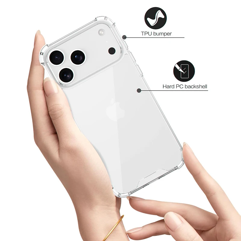 เคสโทรศัพท์อะคริลิกแบบแข็งไฮบริดสำหรับ iPhone 17 Pro Max เคสใสหรูหราสำหรับ iPhone 17 Pro Max