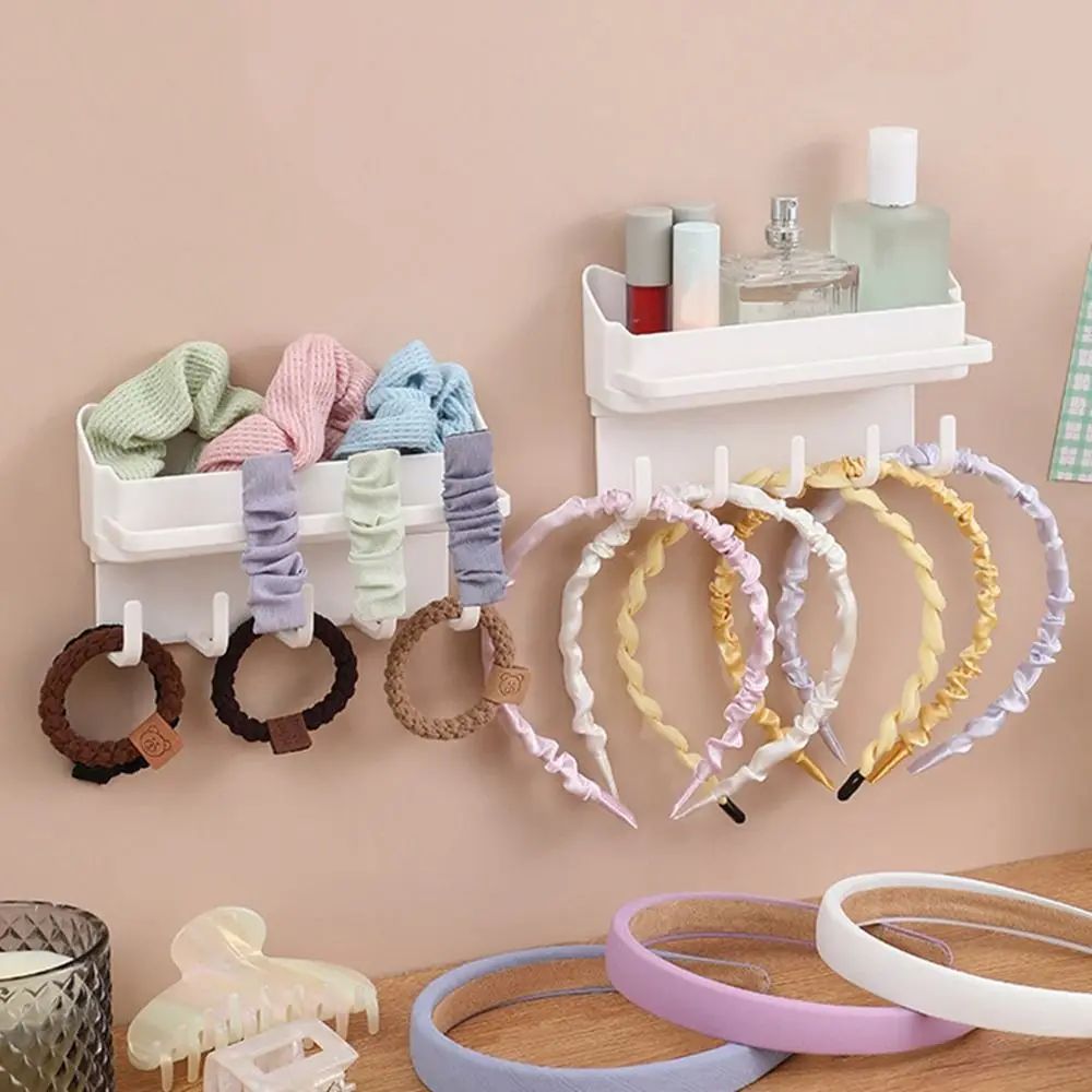 

Plastic Hairband Hairpin Storage Rack Wall-mounted Punch-free Headbands Holder White with Five Hooks Hair Accessories Organizer