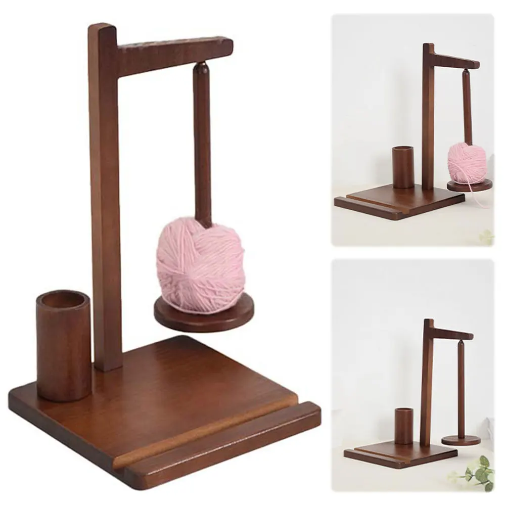 

3-in-1 Wooden Yarn Holder with Phone Stand Rotatable Yarn Ball Storage Rack Yarn Ball Dispenser Stand for Crocheting Knitting