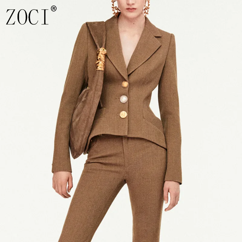 

ZOCI модные однобортные пиджаки для женщин, короткие пиджаки, туника с лацканами и длинными рукавами, темпераментная куртка, женская одежда